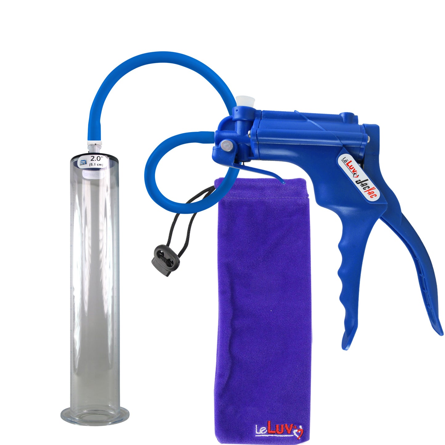 JacVac Penis Pump - Blue Swivel Handle, Silicone Hose - 12" x 2.00" Wide Flange Cylinder