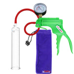 JacVac Penis Pump - Green Swivel Handle + Gauge, Silicone Hose - 9" x 1.75" Round Flange Cylinder 