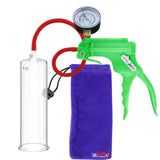 JacVac Penis Pump - Green Swivel Handle + Gauge, Silicone Hose - 9" x 2.75" Round Flange Cylinder 