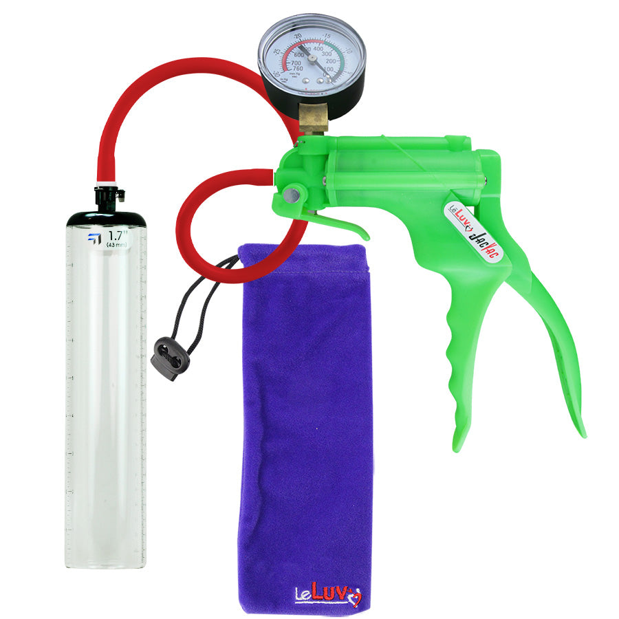 JacVac Penis Pump - Green Swivel Handle + Gauge, Silicone Hose - 9" x 1.7" Thick-Walled Penis Cylinder