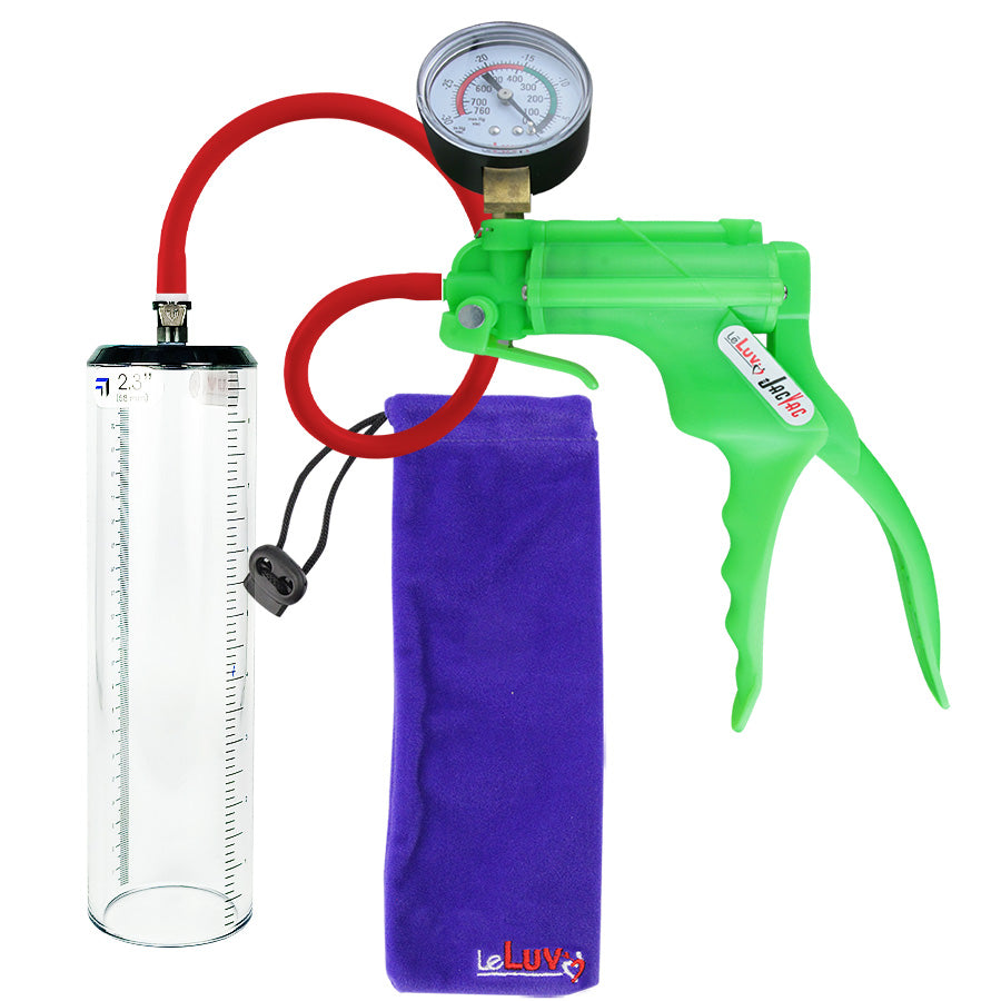 JacVac Penis Pump - Green Swivel Handle + Gauge, Silicone Hose - 9" x 2.3" Thick-Walled Penis Cylinder