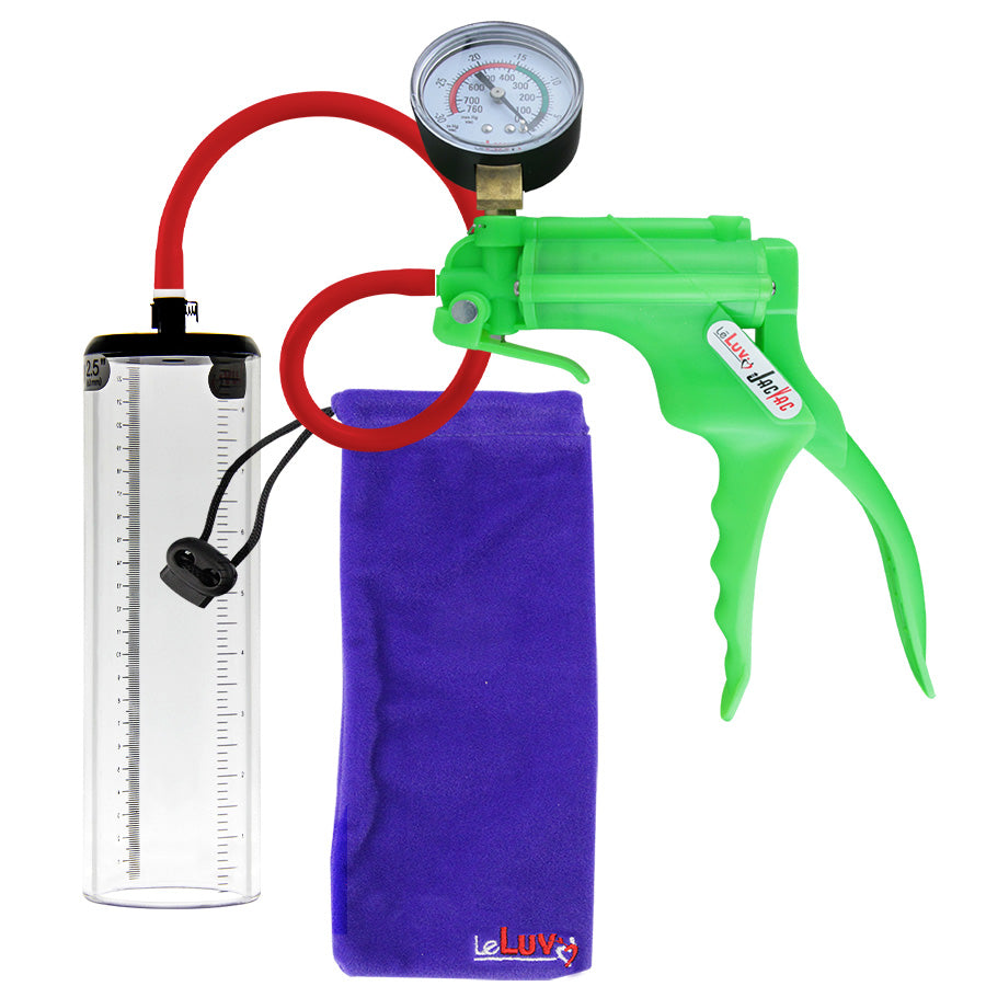 JacVac Penis Pump - Green Swivel Handle + Gauge, Silicone Hose - 9" x 2.5" Thick-Walled Penis Cylinder
