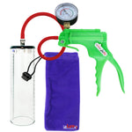 JacVac Penis Pump - Green Swivel Handle + Gauge, Silicone Hose - 9" x 2.7" Thick-Walled Penis Cylinder