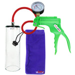 JacVac Penis Pump - Green Swivel Handle + Gauge, Silicone Hose - 9" x 2.9" Thick-Walled Penis Cylinder