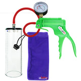 JacVac Penis Pump - Green Swivel Handle + Gauge, Silicone Hose - 9" x 3.1" Thick-Walled Penis Cylinder