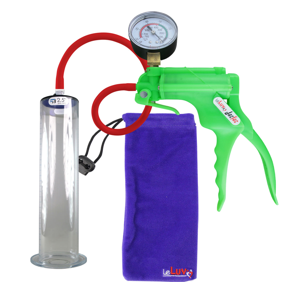 JacVac Penis Pump - Green Swivel Handle + Gauge, Silicone Hose - 12" x 2.50" Wide Flange Cylinder
