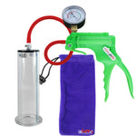 JacVac Penis Pump - Green Swivel Handle + Gauge, Silicone Hose - 9" x 2.50" Wide Flange Cylinder