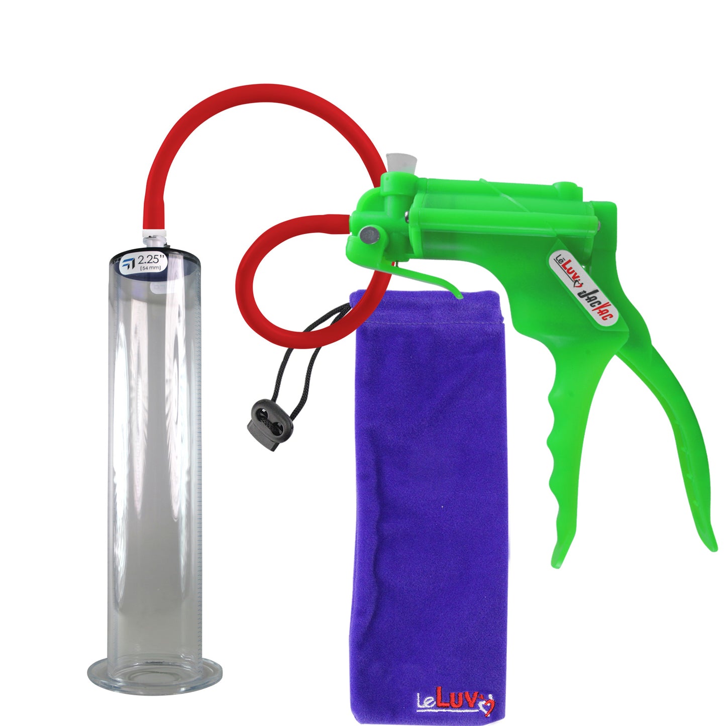 JacVac Penis Pump - Green Swivel Handle, Silicone Hose - 12" x 2.25" Wide Flange Cylinder