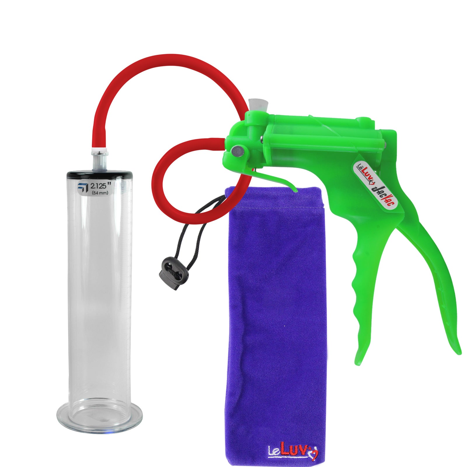JacVac Penis Pump - Green Swivel Handle, Silicone Hose - 9" x 2.125" Wide Flange Cylinder