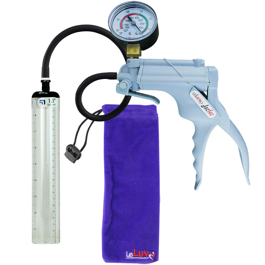 JacVac Penis Pump - Grey Swivel Handle + Gauge, Silicone Hose - 9" x 1.3" Thick-Walled Penis Cylinder