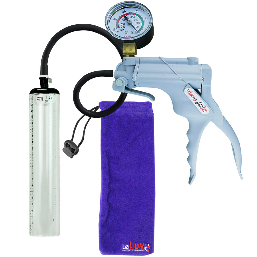 JacVac Penis Pump - Grey Swivel Handle + Gauge, Silicone Hose - 9" x 1.5" Thick-Walled Penis Cylinder