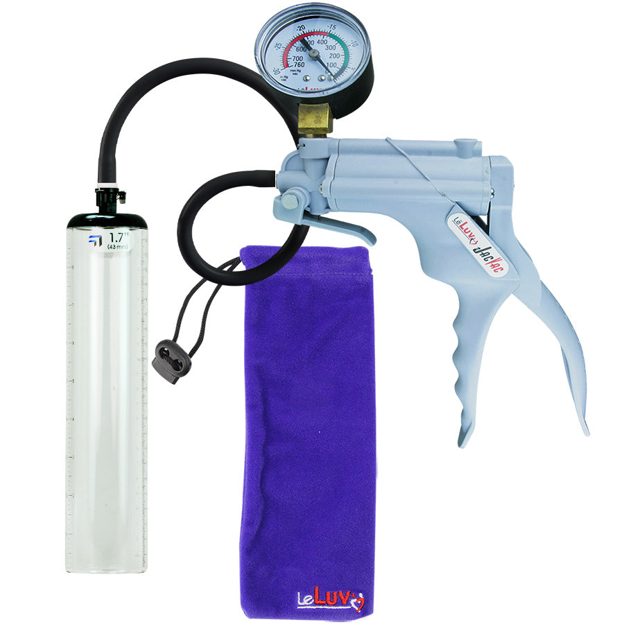 JacVac Penis Pump - Grey Swivel Handle + Gauge, Silicone Hose - 9" x 1.7" Thick-Walled Penis Cylinder
