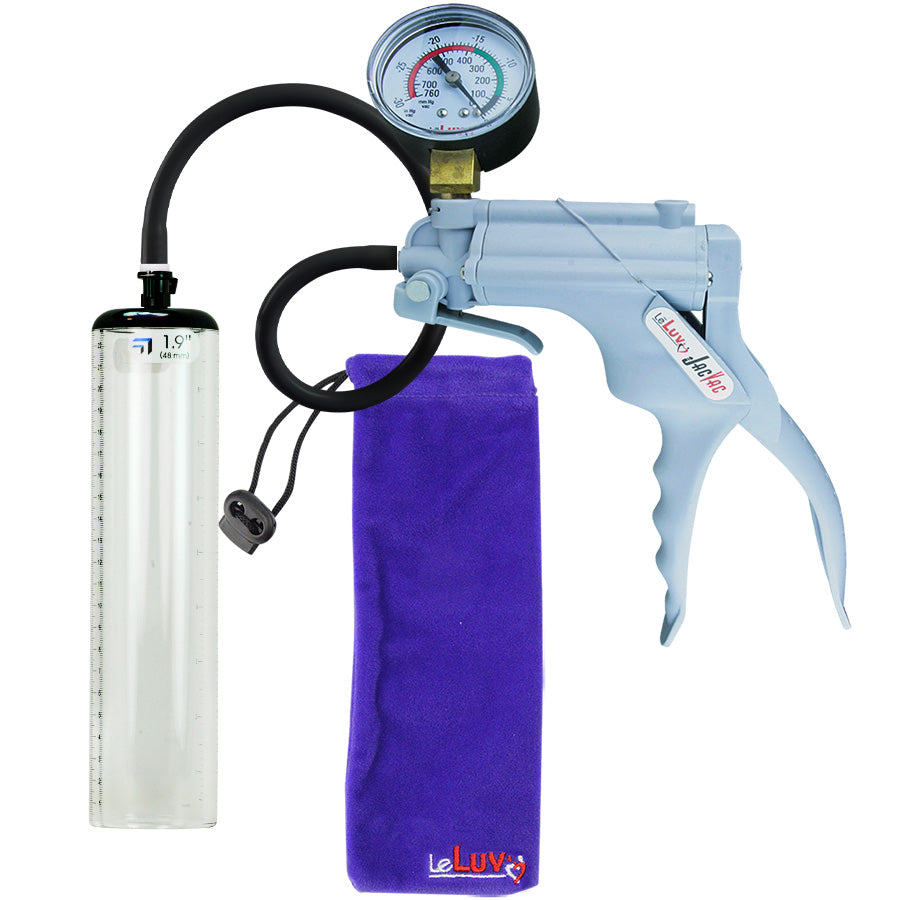JacVac Penis Pump - Grey Swivel Handle + Gauge, Silicone Hose - 9" x 1.9" Thick-Walled Penis Cylinder