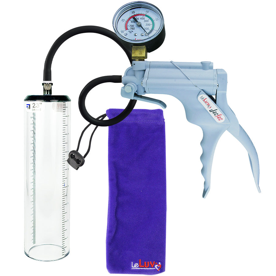 JacVac Penis Pump - Grey Swivel Handle + Gauge, Silicone Hose - 9" x 2.3" Thick-Walled Penis Cylinder