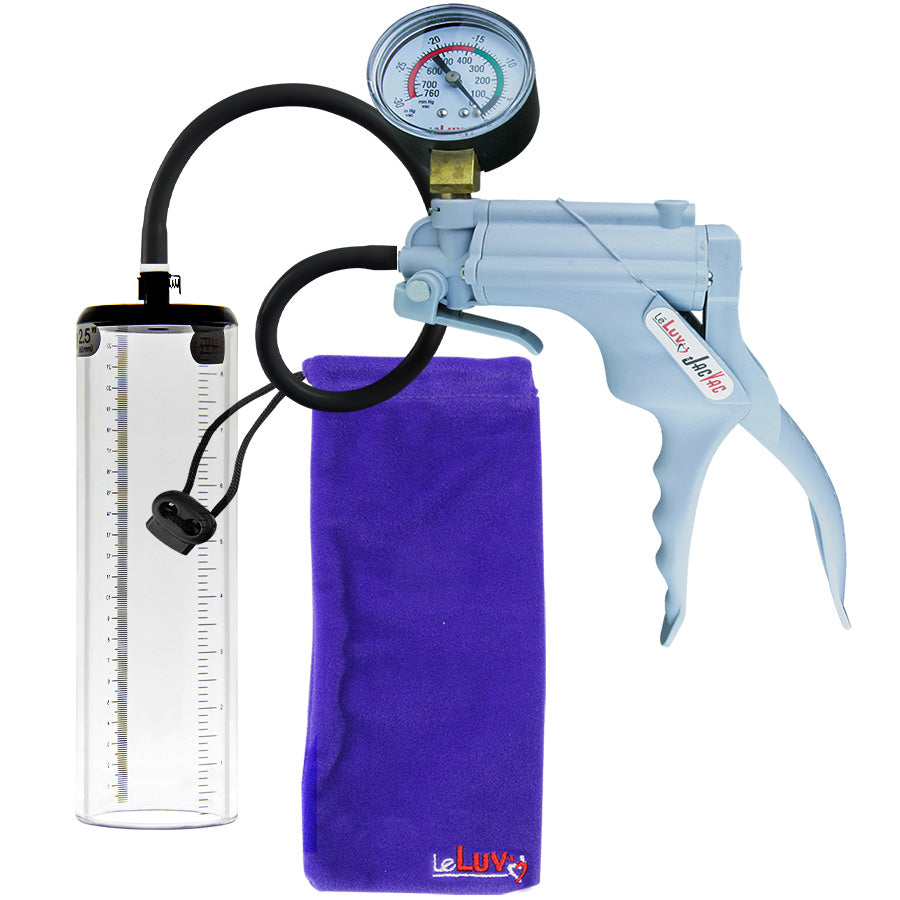 JacVac Penis Pump - Grey Swivel Handle + Gauge, Silicone Hose - 9" x 2.5" Thick-Walled Penis Cylinder