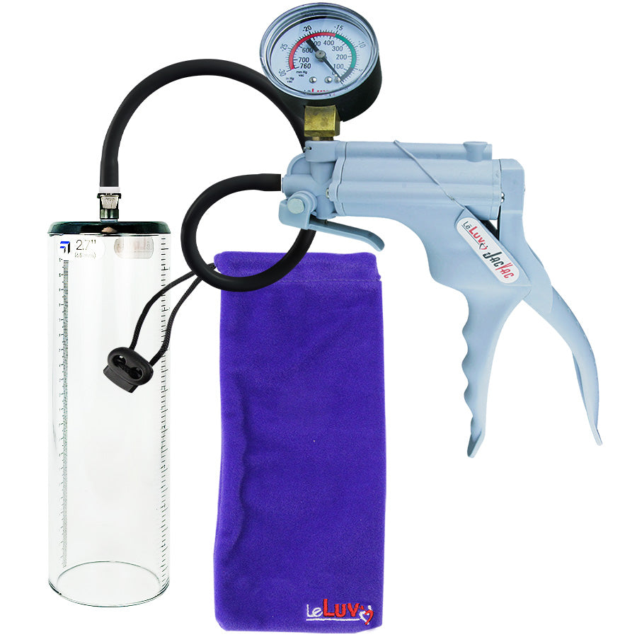 JacVac Penis Pump - Grey Swivel Handle + Gauge, Silicone Hose - 9" x 2.7" Thick-Walled Penis Cylinder