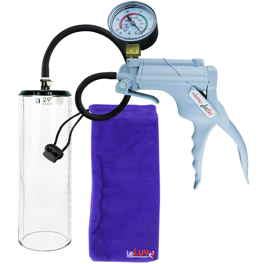 JacVac Penis Pump - Grey Swivel Handle + Gauge, Silicone Hose - 9" x 2.9" Thick-Walled Penis Cylinder