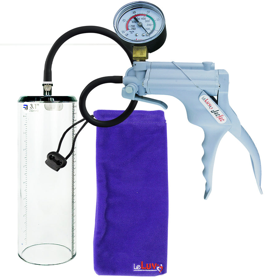 JacVac Penis Pump - Grey Swivel Handle + Gauge, Silicone Hose - 9" x 3.1" Thick-Walled Penis Cylinder