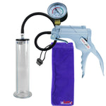 JacVac Penis Pump - Grey Swivel Handle + Gauge, Silicone Hose - 9" x 2.00" Wide Flange Cylinder