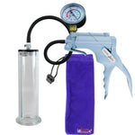 JacVac Penis Pump - Grey Swivel Handle + Gauge, Silicone Hose - 9" x 2.25" Wide Flange Cylinder