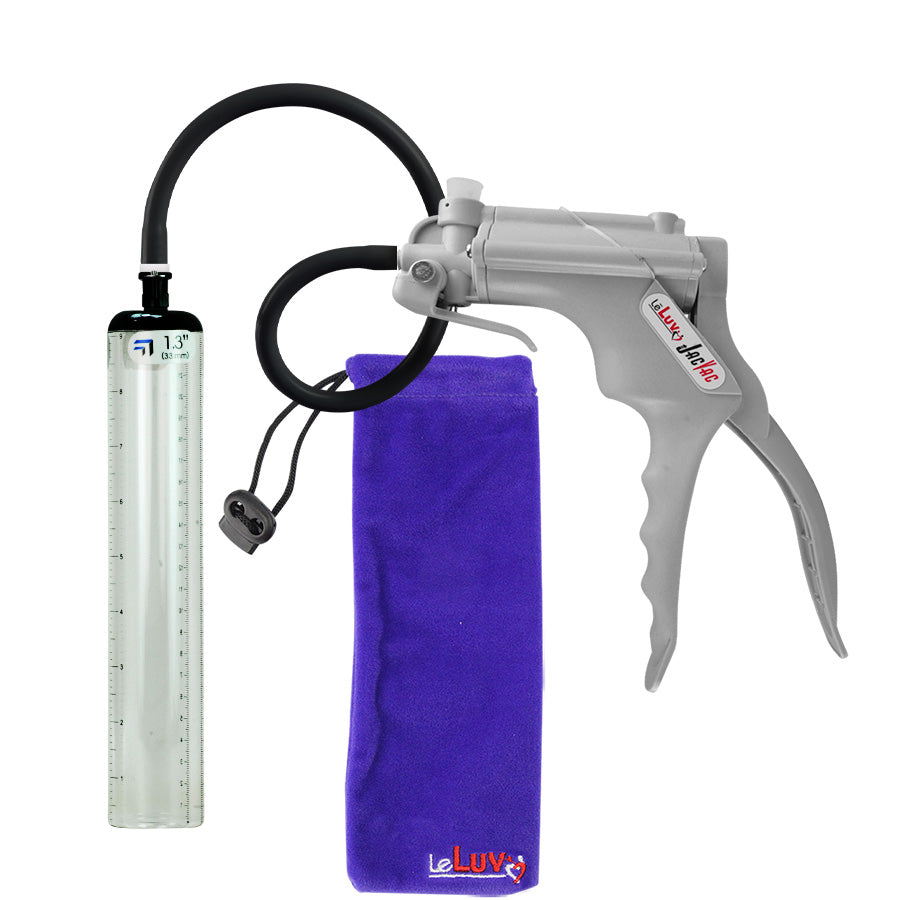 JacVac Penis Pump - Grey Swivel Handle, Silicone Hose - 9" x 1.3" Thick-Walled Penis Cylinder