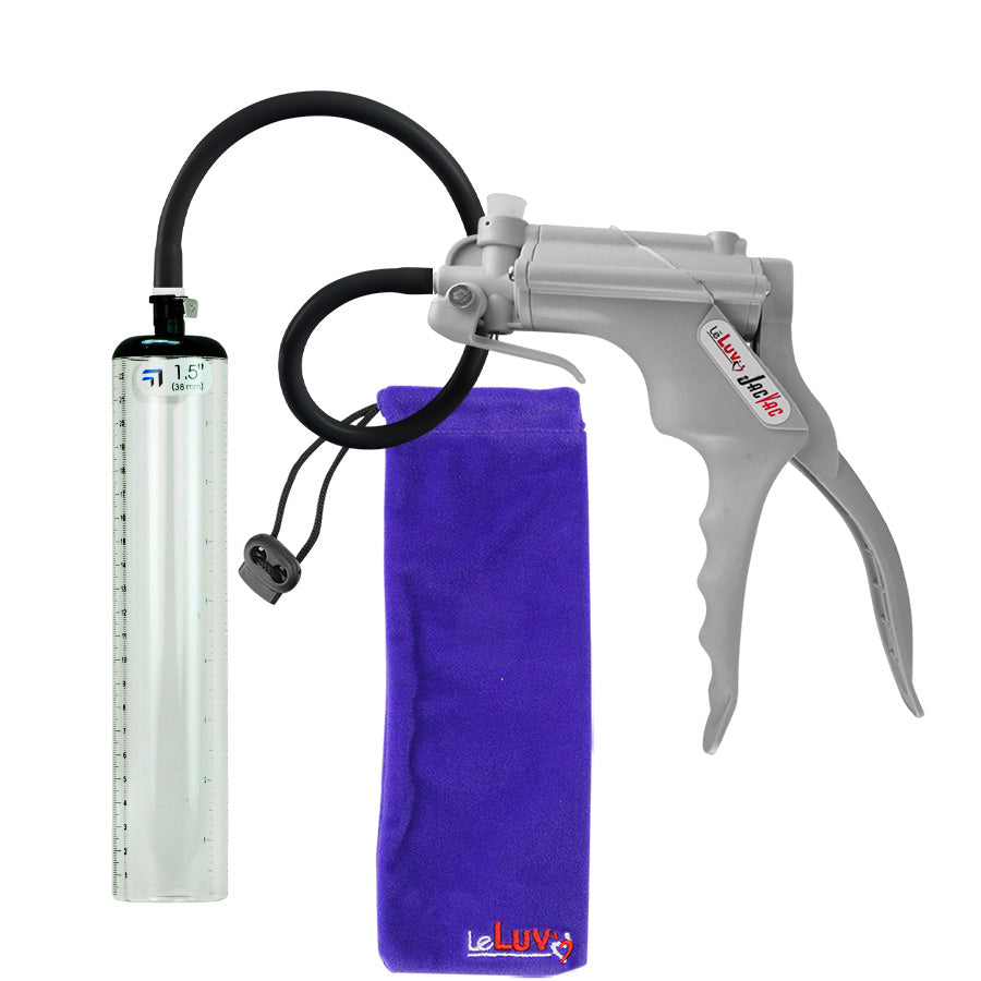JacVac Penis Pump - Grey Swivel Handle, Silicone Hose - 9" x 1.5" Thick-Walled Penis Cylinder