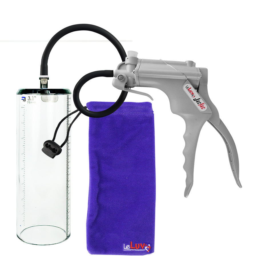 JacVac Penis Pump - Grey Swivel Handle, Silicone Hose - 9" x 3.1" Thick-Walled Penis Cylinder