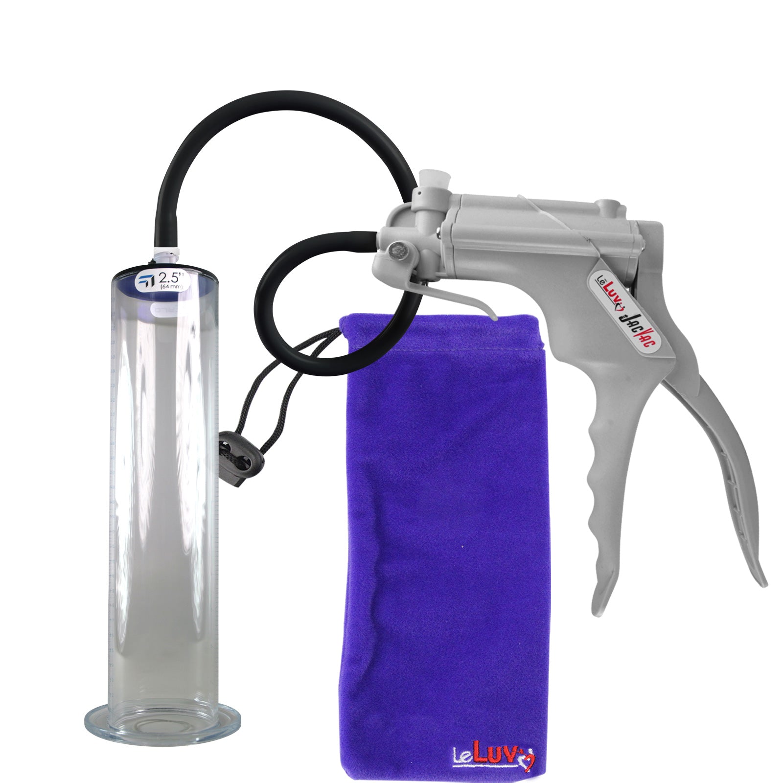 JacVac Penis Pump - Grey Swivel Handle, Silicone Hose - 12" x 2.50" Wide Flange Cylinder