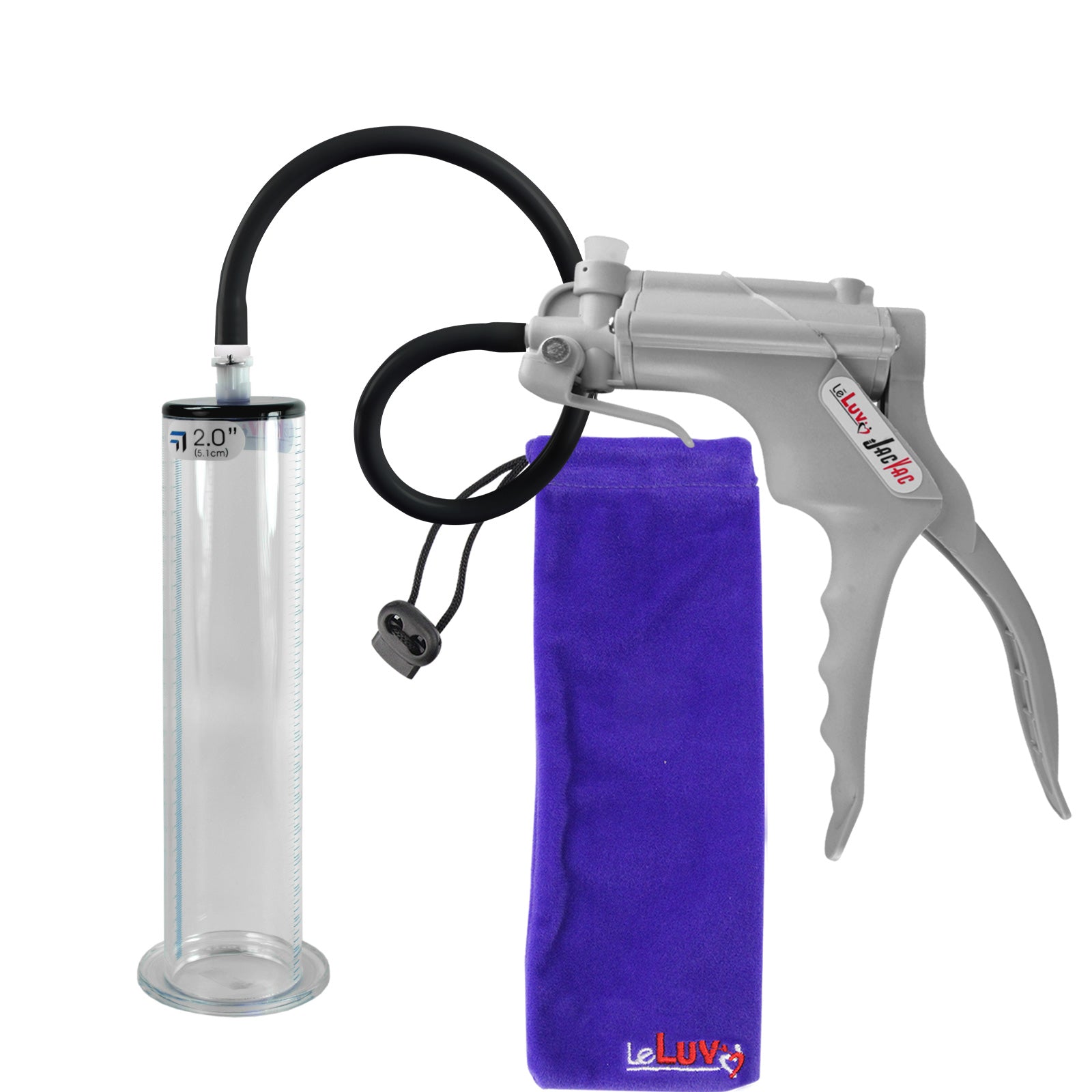 JacVac Penis Pump - Grey Swivel Handle, Silicone Hose - 9" x 2.00" Wide Flange Cylinder