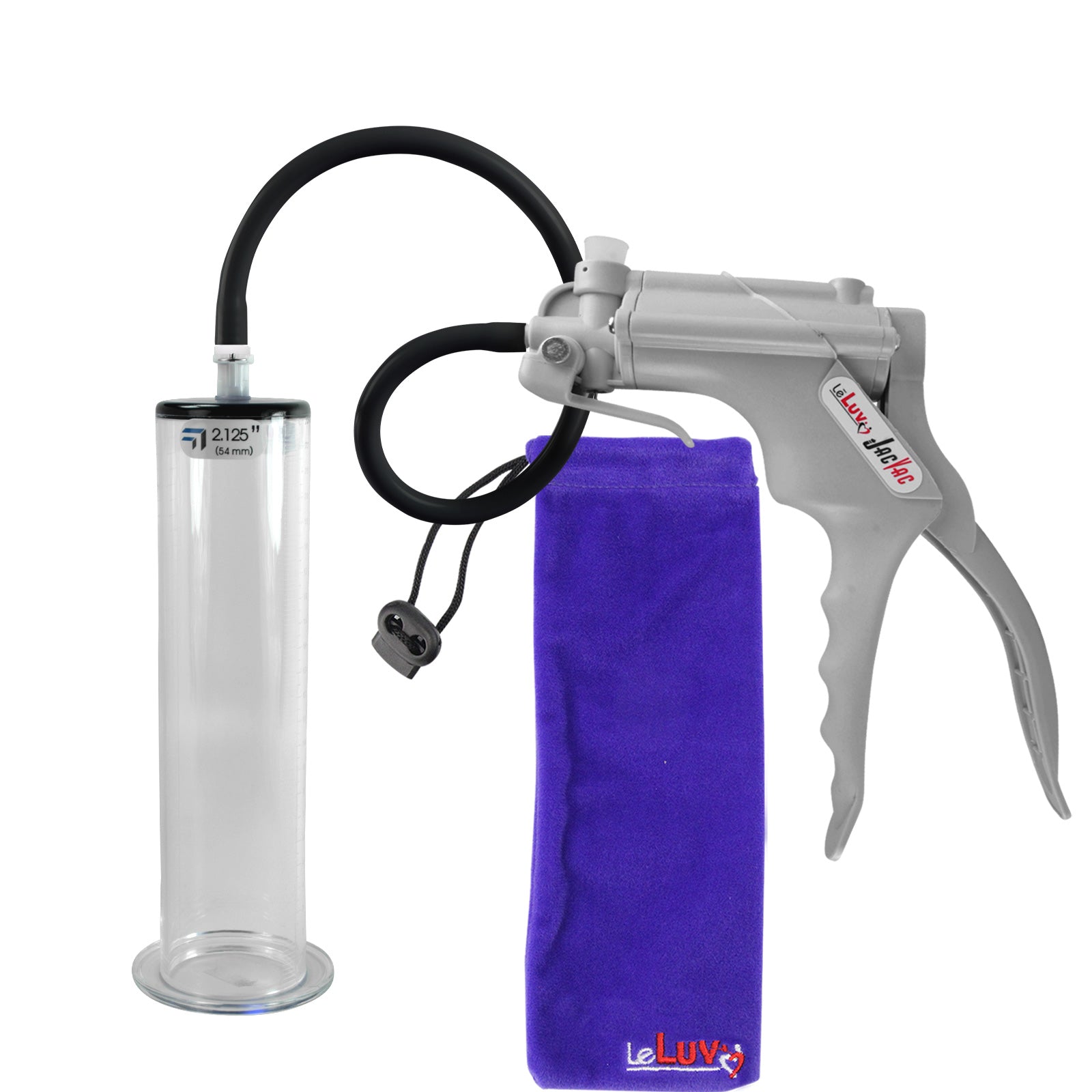 JacVac Penis Pump - Grey Swivel Handle, Silicone Hose - 9" x 2.125" Wide Flange Cylinder