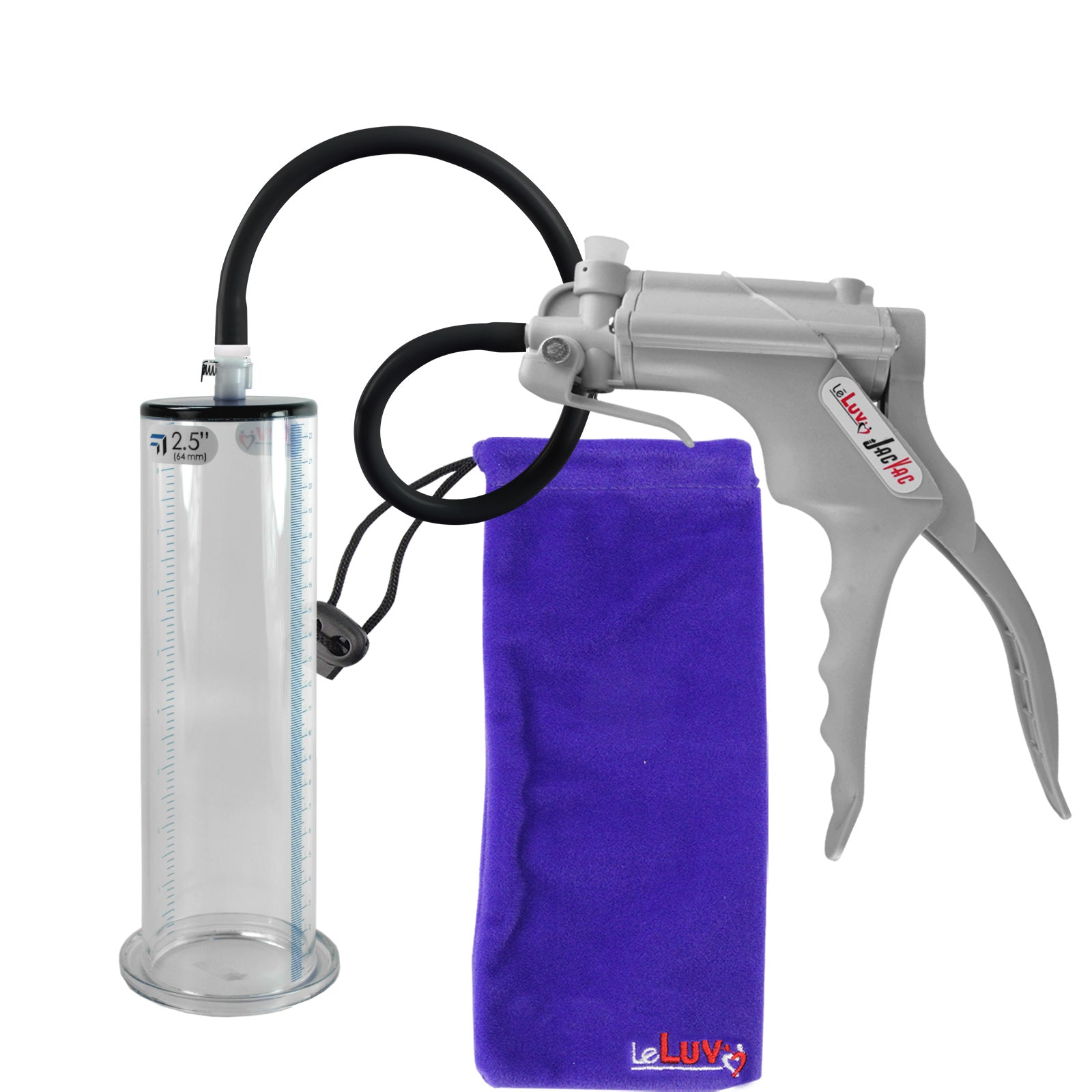 JacVac Penis Pump - Grey Swivel Handle, Silicone Hose - 9" x 2.50" Wide Flange Cylinder