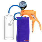 JacVac Penis Pump - Orange Swivel Handle + Gauge, Silicone Hose - 9" x 3.50" Round Flange Cylinder 
