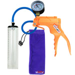 JacVac Penis Pump - Orange Swivel Handle + Gauge, Silicone Hose - 9" x 1.9" Thick-Walled Penis Cylinder