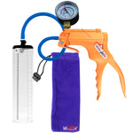 JacVac Penis Pump - Orange Swivel Handle + Gauge, Silicone Hose - 9" x 2.1" Thick-Walled Penis Cylinder