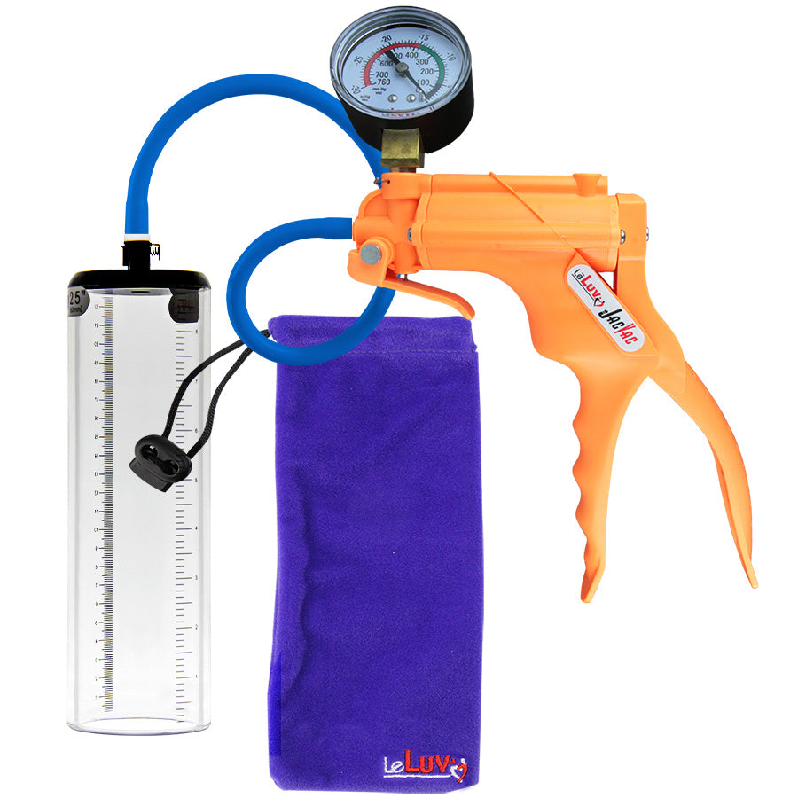 JacVac Penis Pump - Orange Swivel Handle + Gauge, Silicone Hose - 9" x 2.5" Thick-Walled Penis Cylinder