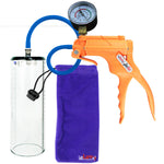 JacVac Penis Pump - Orange Swivel Handle + Gauge, Silicone Hose - 9" x 3.1" Thick-Walled Penis Cylinder