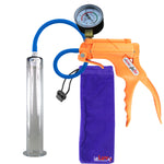 JacVac Penis Pump - Orange Swivel Handle + Gauge, Silicone Hose - 12" x 1.75" Wide Flange Cylinder