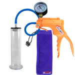 JacVac Penis Pump - Orange Swivel Handle + Gauge, Silicone Hose - 9" x 2.125" Wide Flange Cylinder