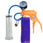 JacVac Penis Pump - Orange Swivel Handle + Gauge, Silicone Hose - 9" x 2.25" Wide Flange Cylinder