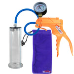 JacVac Penis Pump - Orange Swivel Handle + Gauge, Silicone Hose - 9" x 2.50" Wide Flange Cylinder