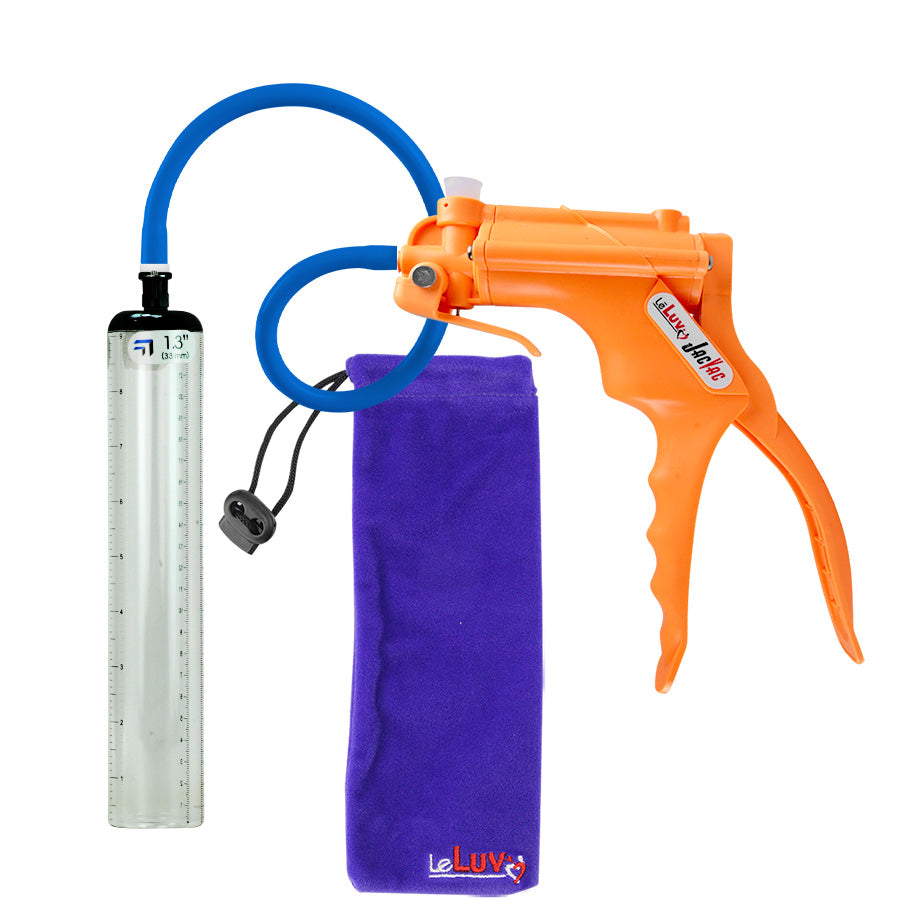 JacVac Penis Pump - Orange Swivel Handle, Silicone Hose - 9" x 1.3" Thick-Walled Penis Cylinder