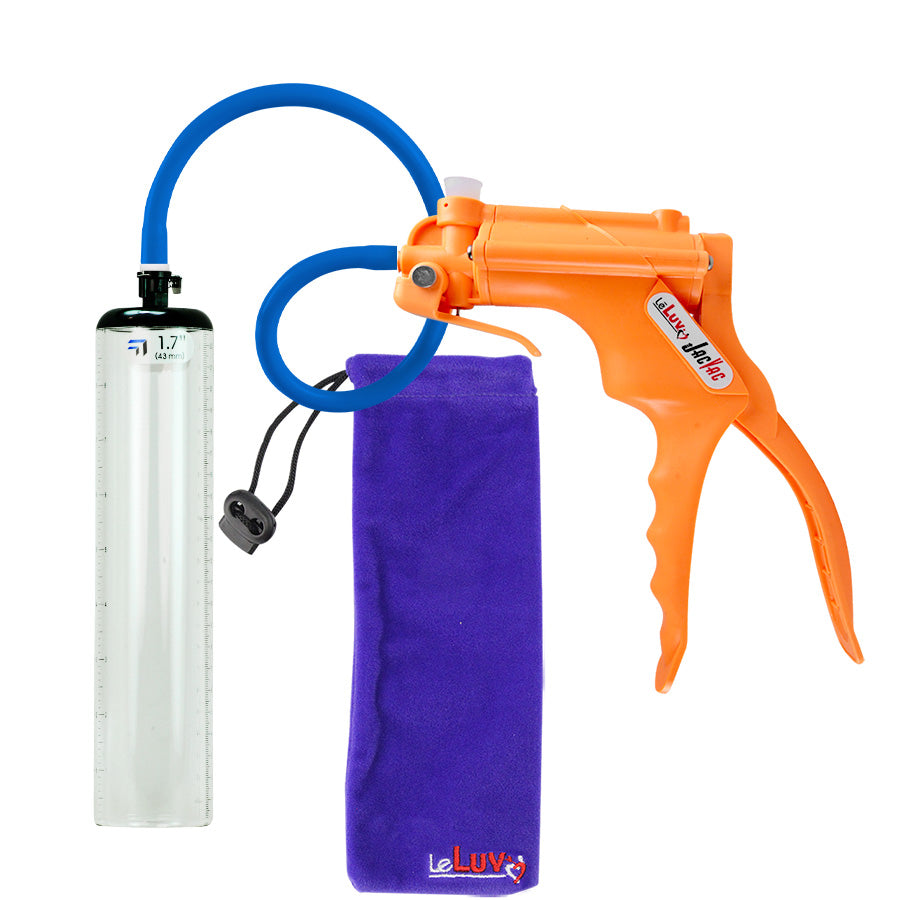 JacVac Penis Pump - Orange Swivel Handle, Silicone Hose - 9" x 1.7" Thick-Walled Penis Cylinder