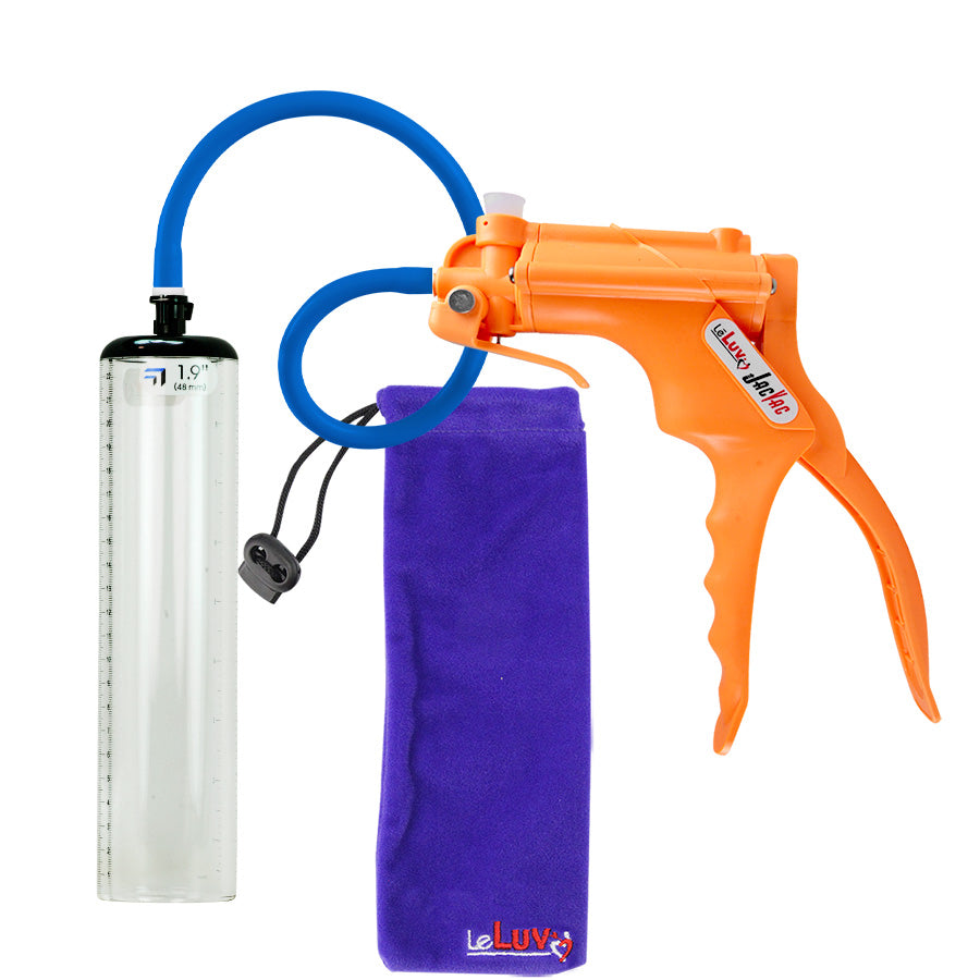 JacVac Penis Pump - Orange Swivel Handle, Silicone Hose - 9" x 1.9" Thick-Walled Penis Cylinder