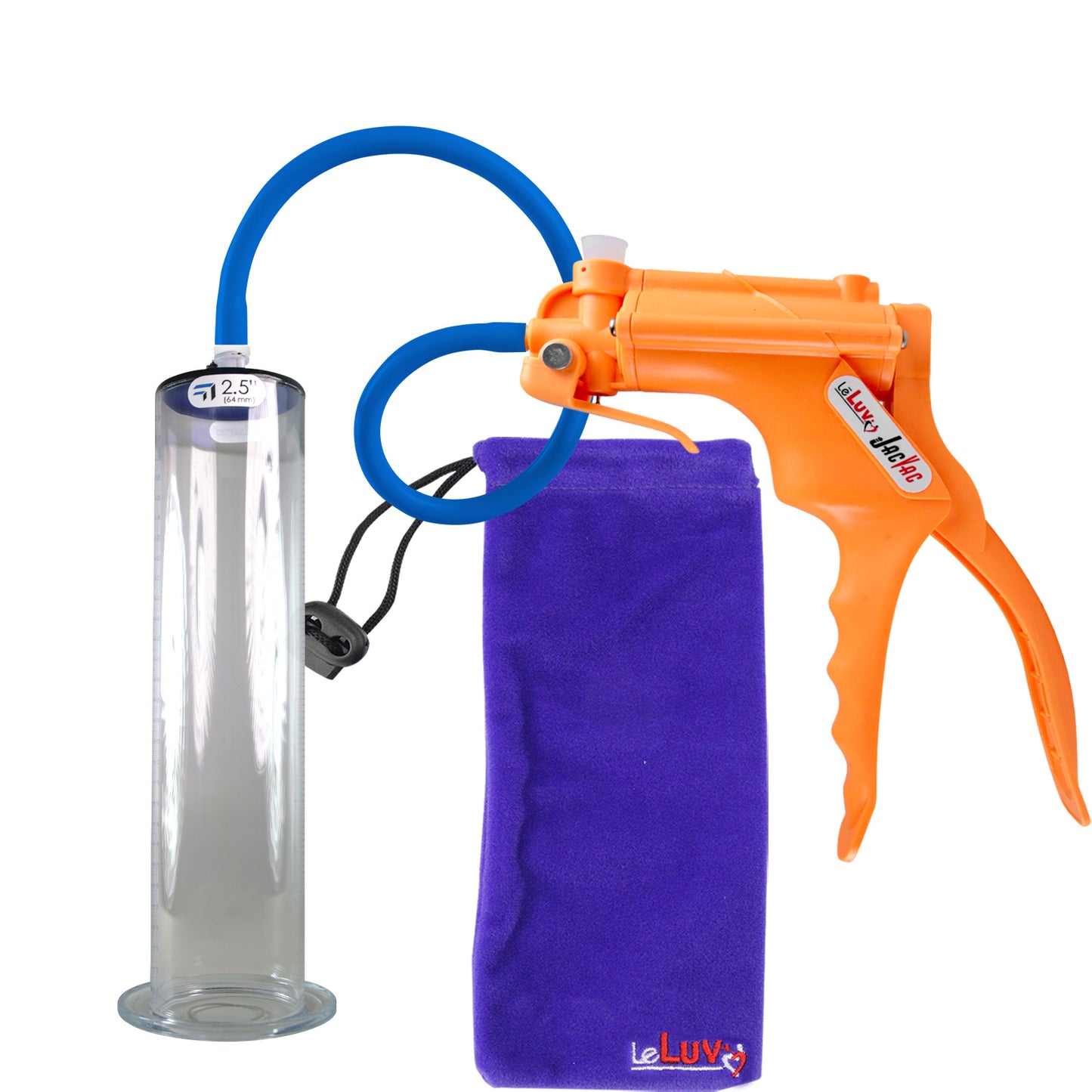 JacVac Penis Pump - Orange Swivel Handle, Silicone Hose - 12" x 2.50" Wide Flange Cylinder
