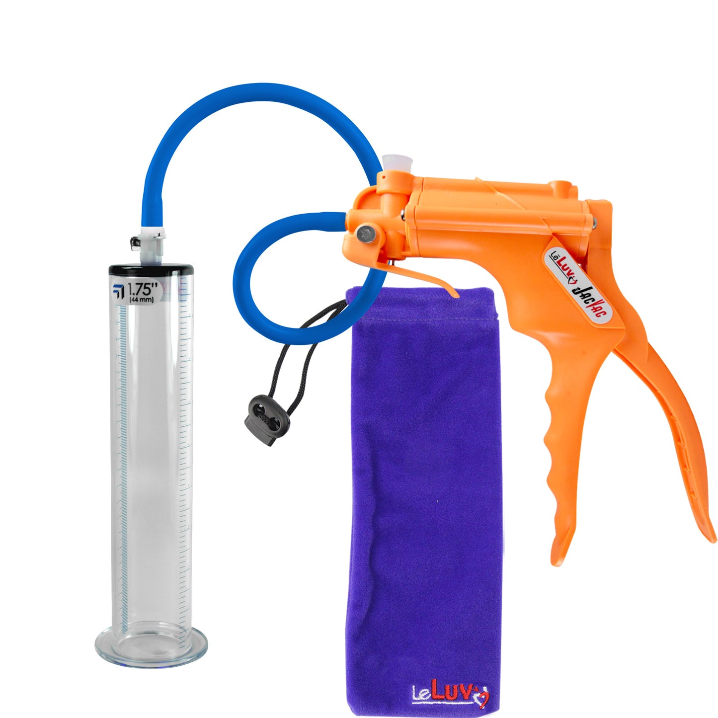 JacVac Penis Pump - Orange Swivel Handle, Silicone Hose - 9" x 1.75" Wide Flange Cylinder