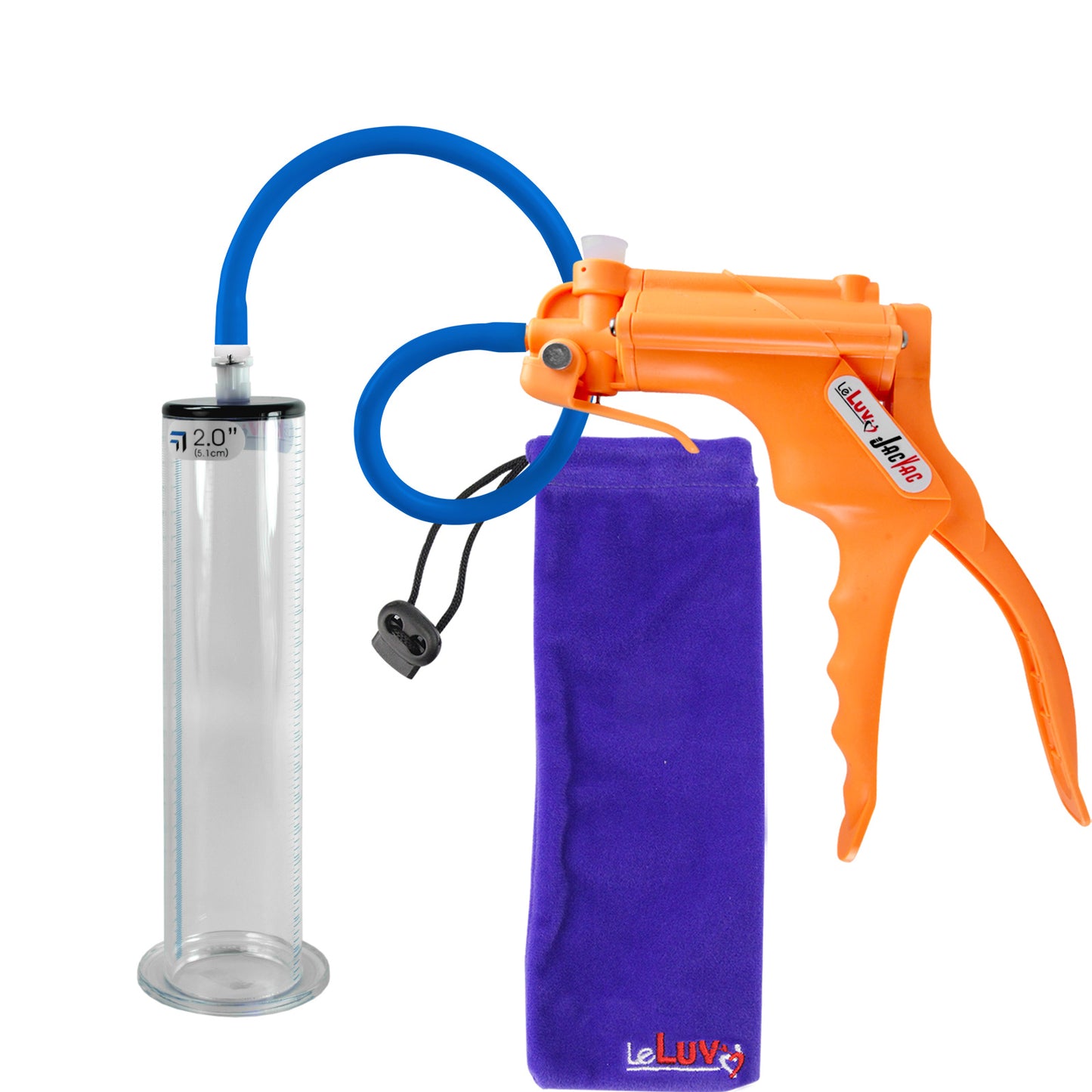 JacVac Penis Pump - Orange Swivel Handle, Silicone Hose - 9" x 2.00" Wide Flange Cylinder