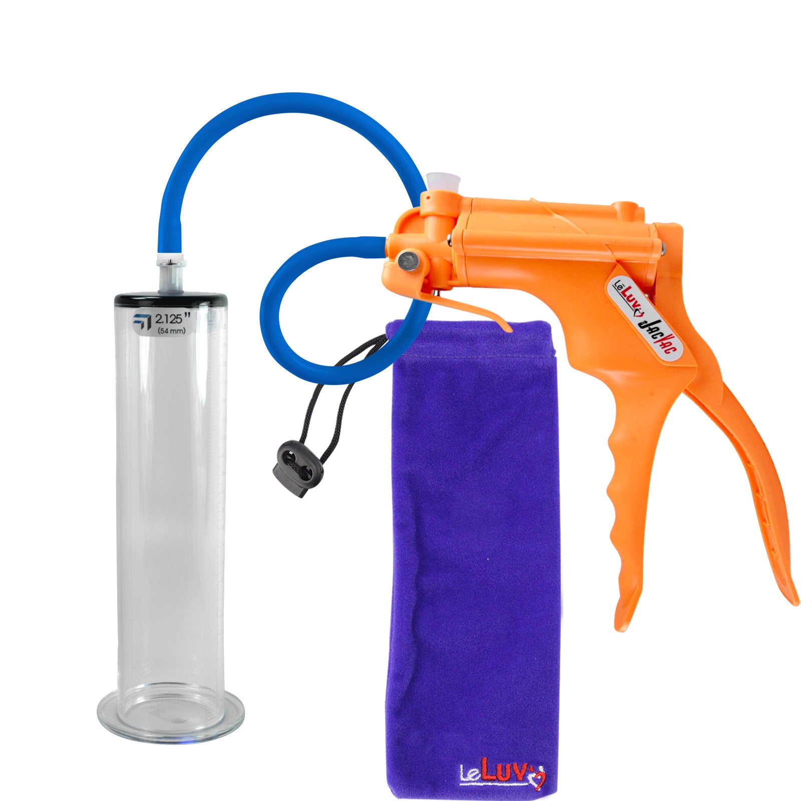 JacVac Penis Pump - Orange Swivel Handle, Silicone Hose - 9" x 2.125" Wide Flange Cylinder