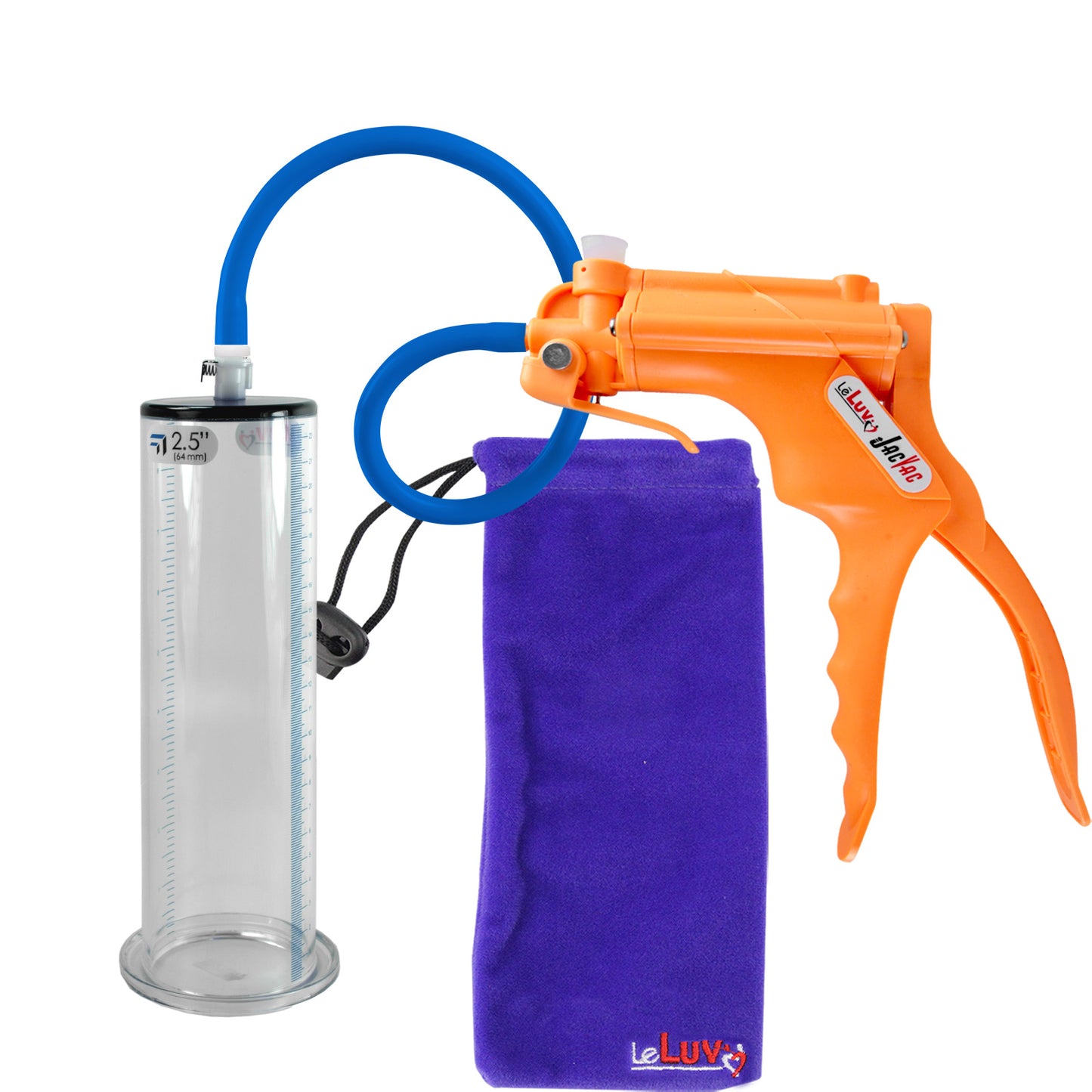 JacVac Penis Pump - Orange Swivel Handle, Silicone Hose - 9" x 2.50" Wide Flange Cylinder