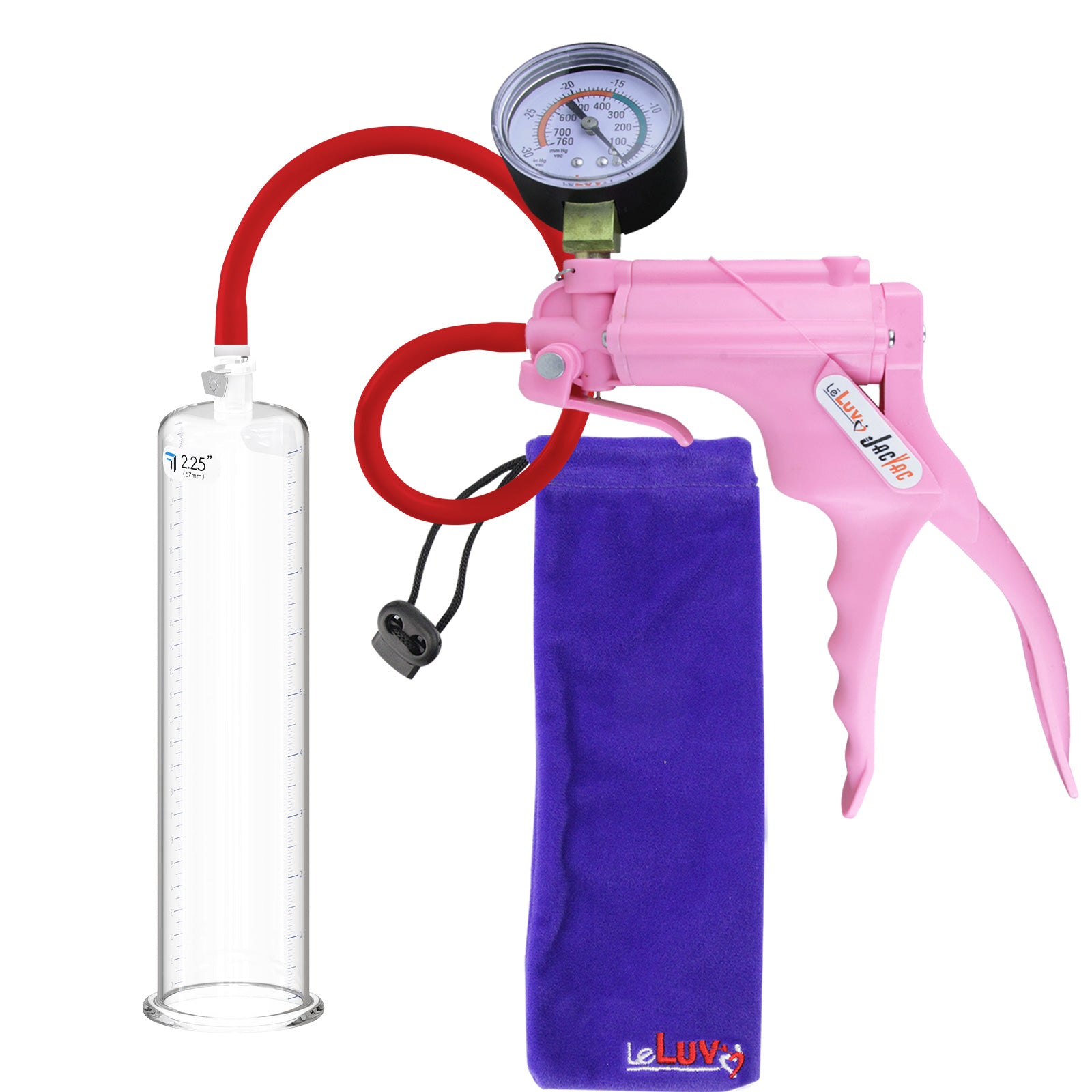 JacVac Penis Pump - Pink Swivel Handle + Gauge, Silicone Hose - 9" x 2.25" Round Flange Cylinder 