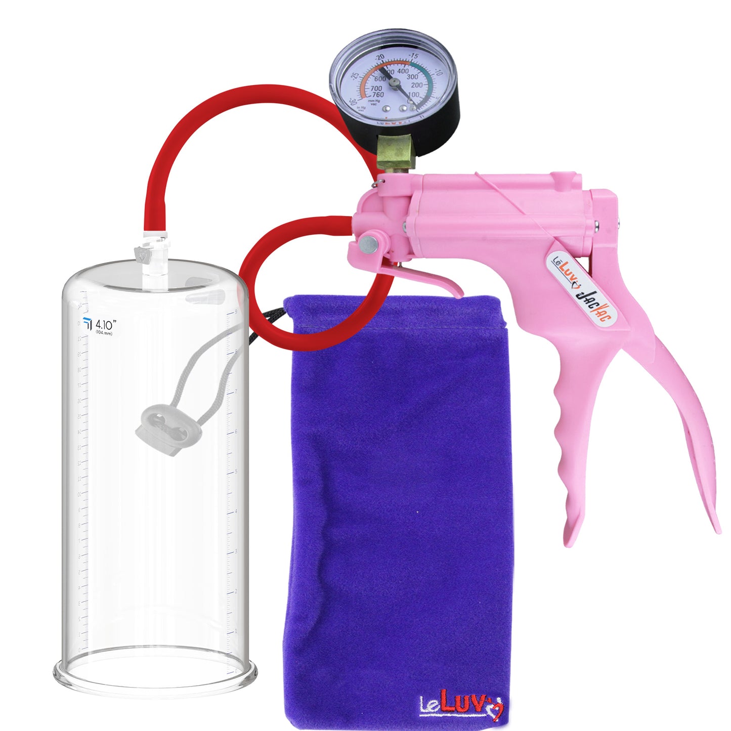 JacVac Penis Pump - Pink Swivel Handle + Gauge, Silicone Hose - 9" x 4.10" Round Flange Cylinder 